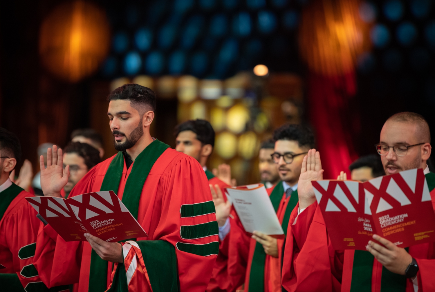 WCM-Q students read the Hippocratic oath during their commencement ceremony.