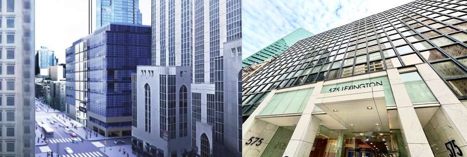 Exteriors of 1334 York Avenue (L) and the Midtown Clinical Care Center at 575 Lexington Avenue (R)